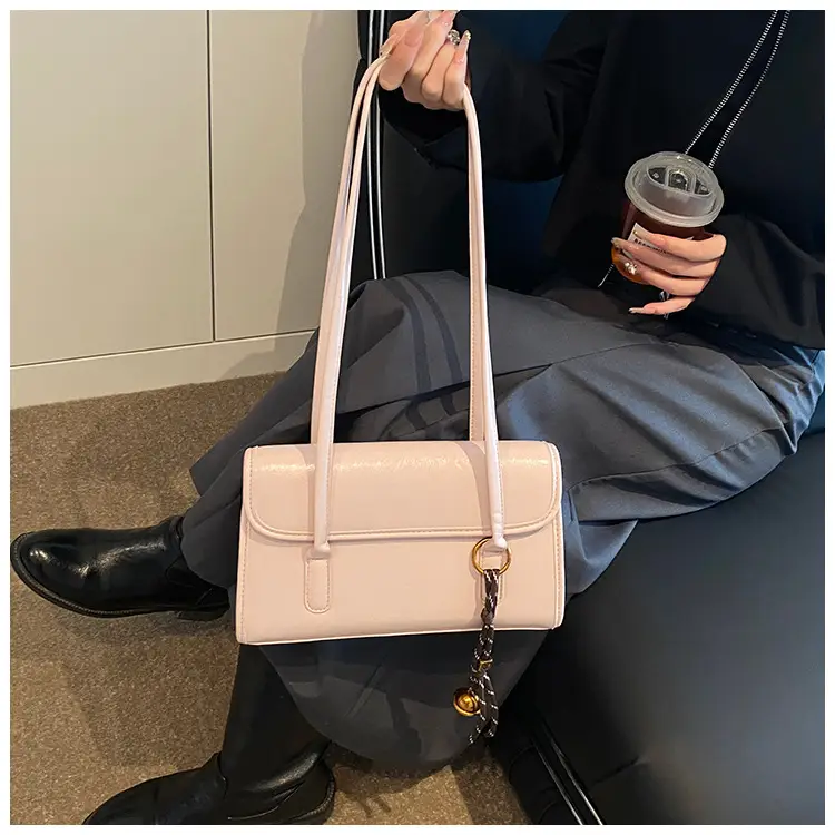 Women's Light Pink Shoulder Crossbody Bag with Gold Chain — feature 34