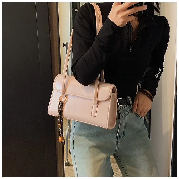 Women's Light Pink Shoulder Crossbody Bag with Gold Chain — feature 41