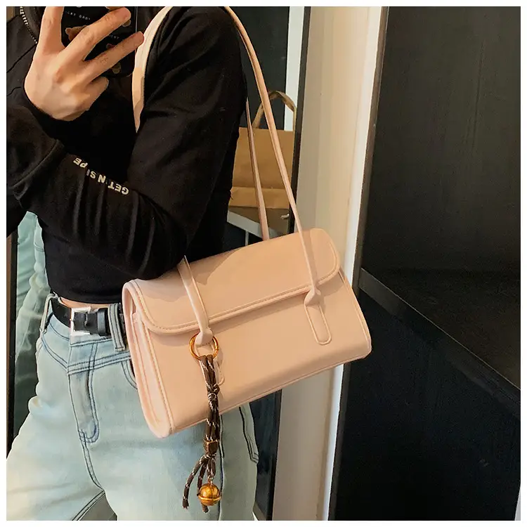 Women's Light Pink Shoulder Crossbody Bag with Gold Chain — feature 43
