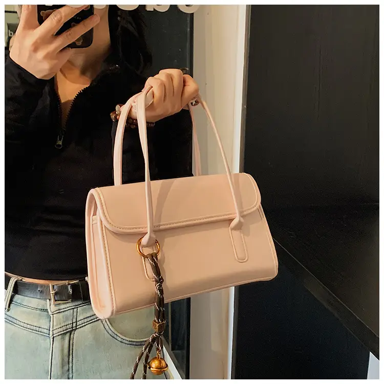 Women's Light Pink Shoulder Crossbody Bag with Gold Chain — feature 44