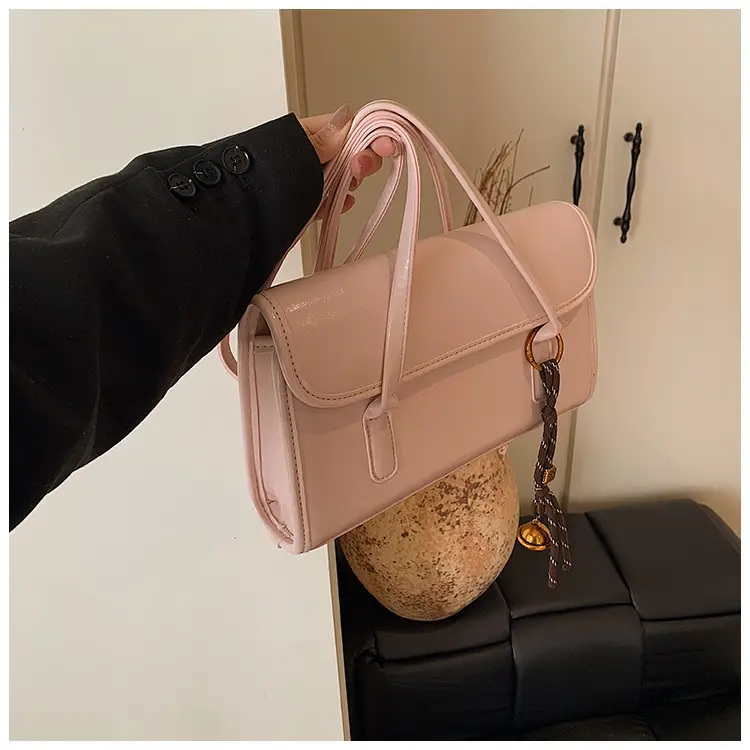 Women's Light Pink Shoulder Crossbody Bag with Gold Chain — feature 46