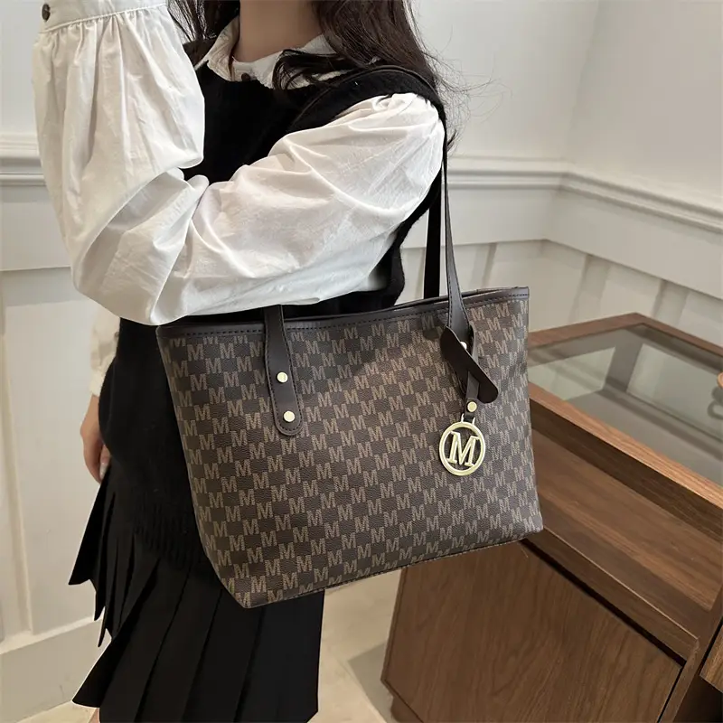 Women's Printed Checkered Tote Bag Large Capacity Commuter Shoulder Bag - Image 7