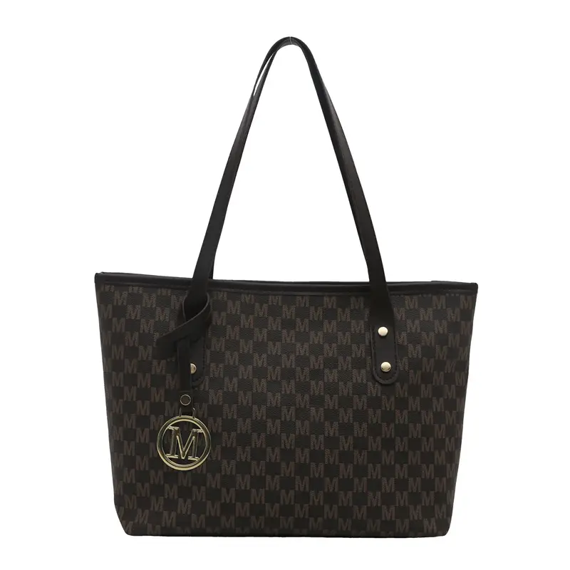 Women's Printed Checkered Tote Bag Large Capacity Commuter Shoulder Bag - Image 2