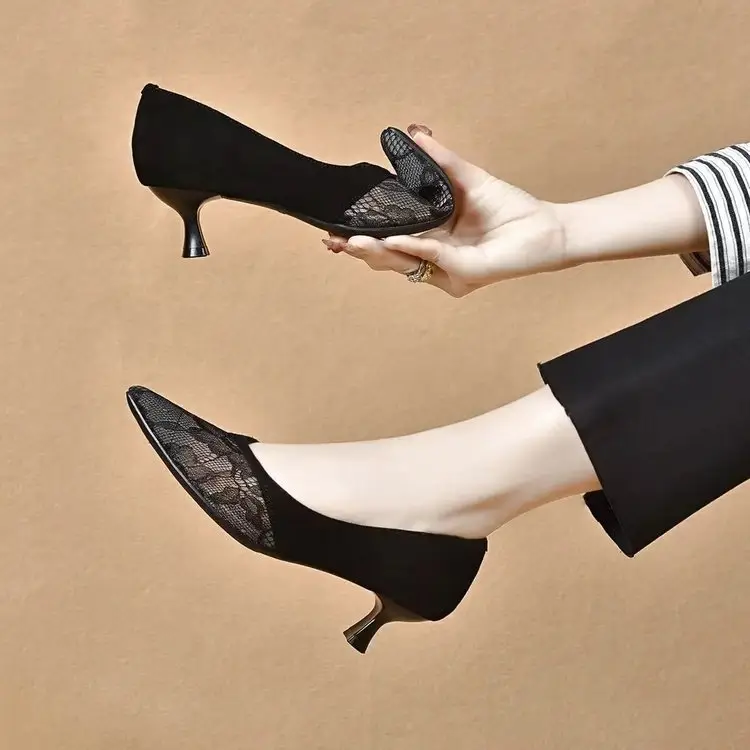 Women Pointed Stiletto Heels Hollow Soft Leather 2025 - Image 2