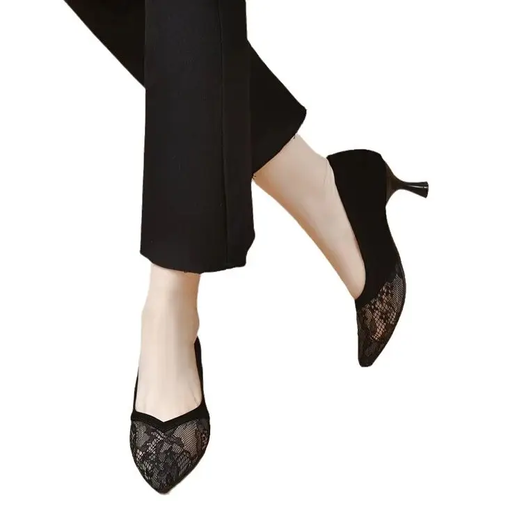 Women Pointed Stiletto Heels Hollow Soft Leather 2025 - Image 5