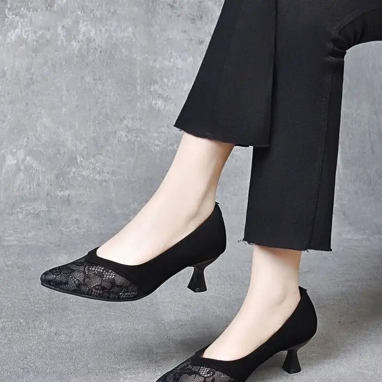 Women Pointed Stiletto Heels Hollow Soft Leather 2025 — feature 6