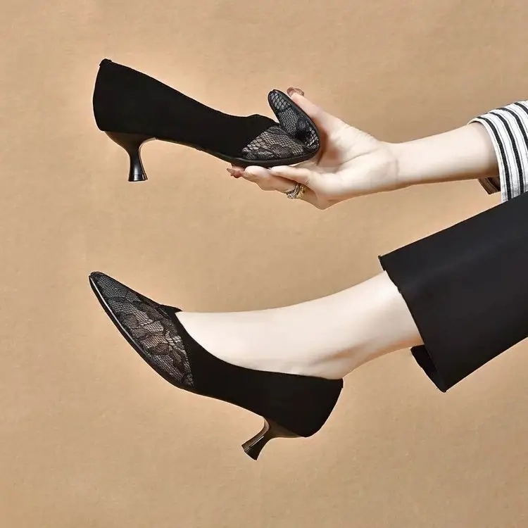 Women Pointed Stiletto Heels Hollow Soft Leather 2025 — feature 8