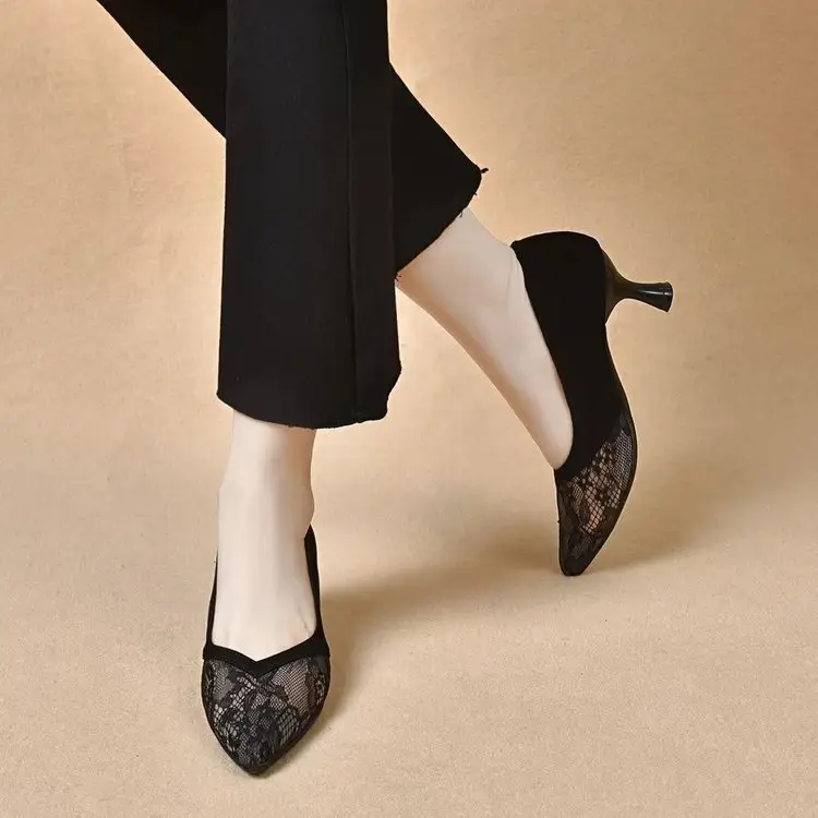 Women Pointed Stiletto Heels Hollow Soft Leather 2025 — feature 9