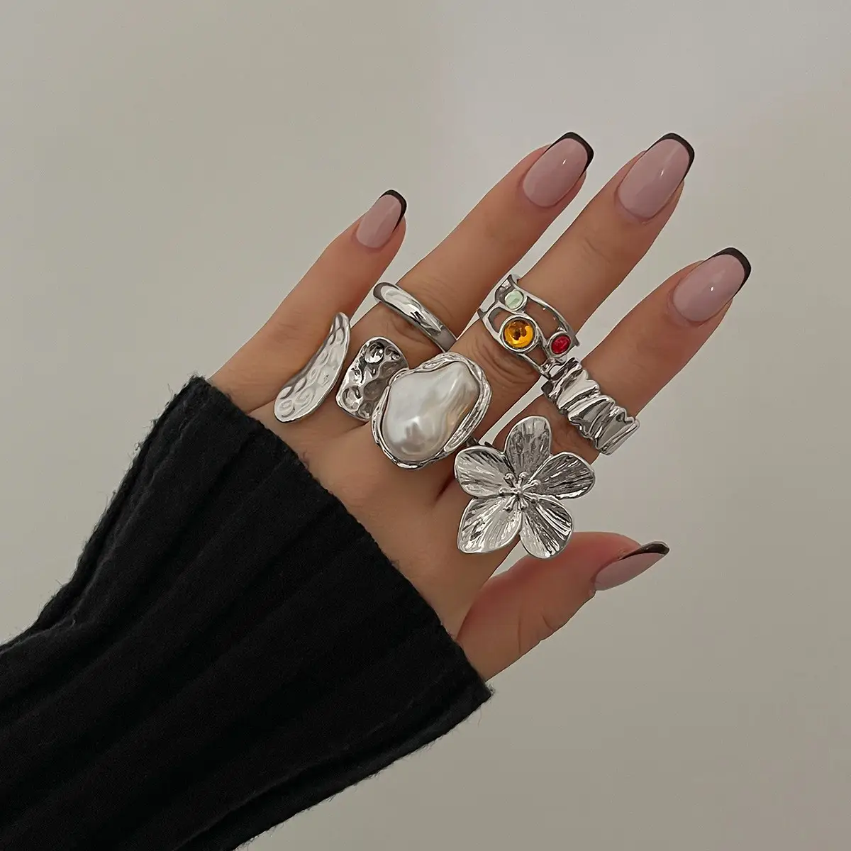 Gold Butterfly Flower Opening Rings Set for Women
