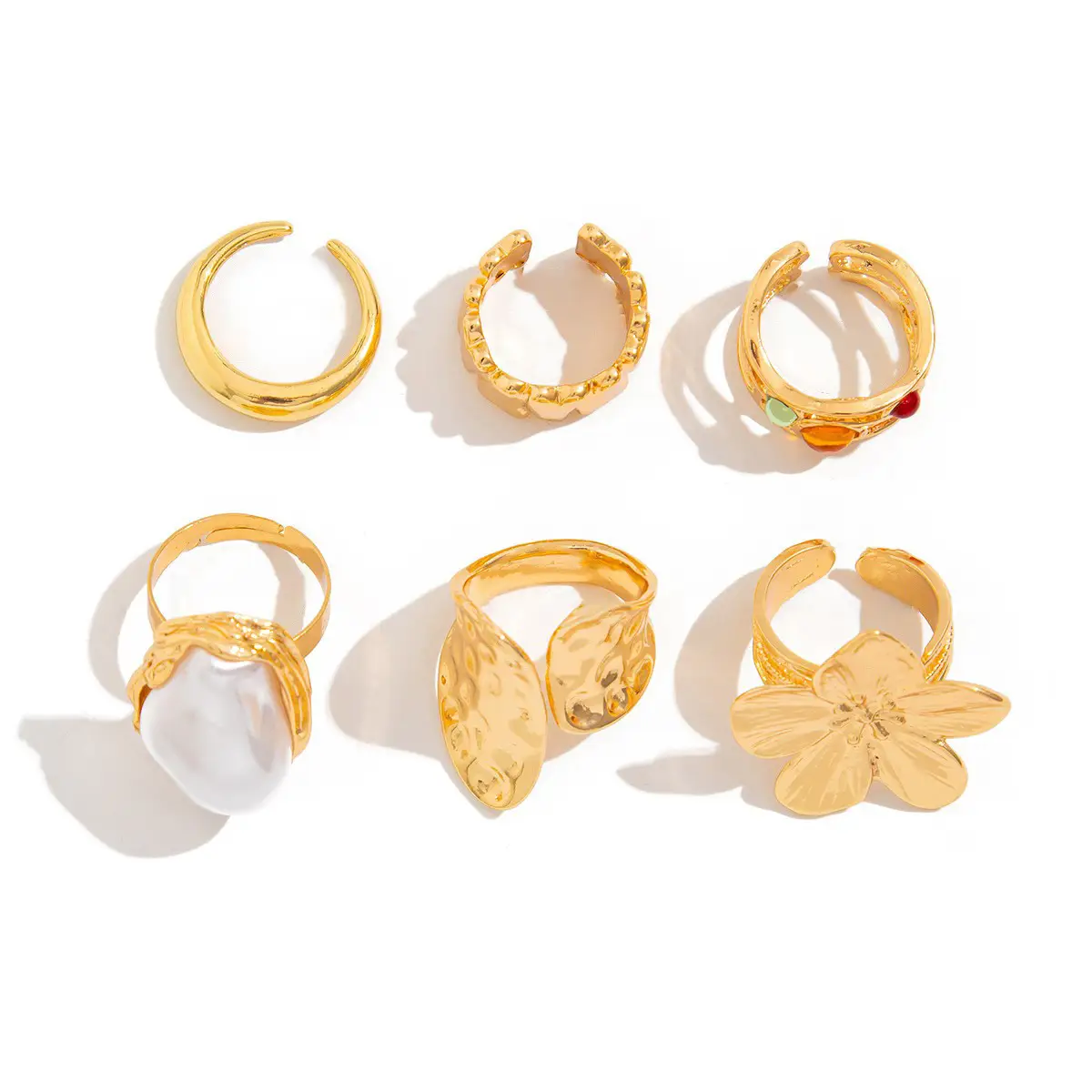 Gold Butterfly Flower Opening Rings Set for Women