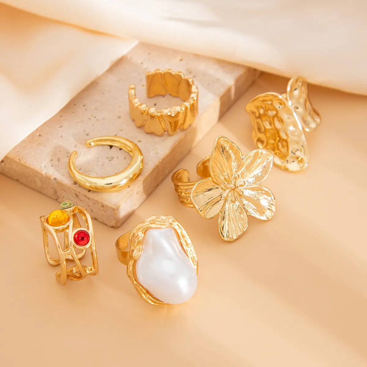 Gold Butterfly Flower Opening Rings Set for Women — feature 13