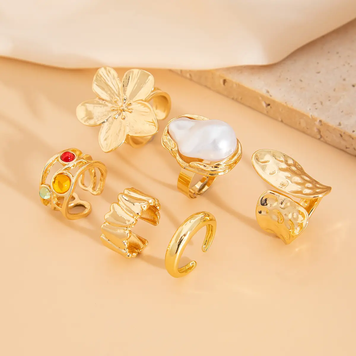 Gold Butterfly Flower Opening Rings Set for Women — feature 14