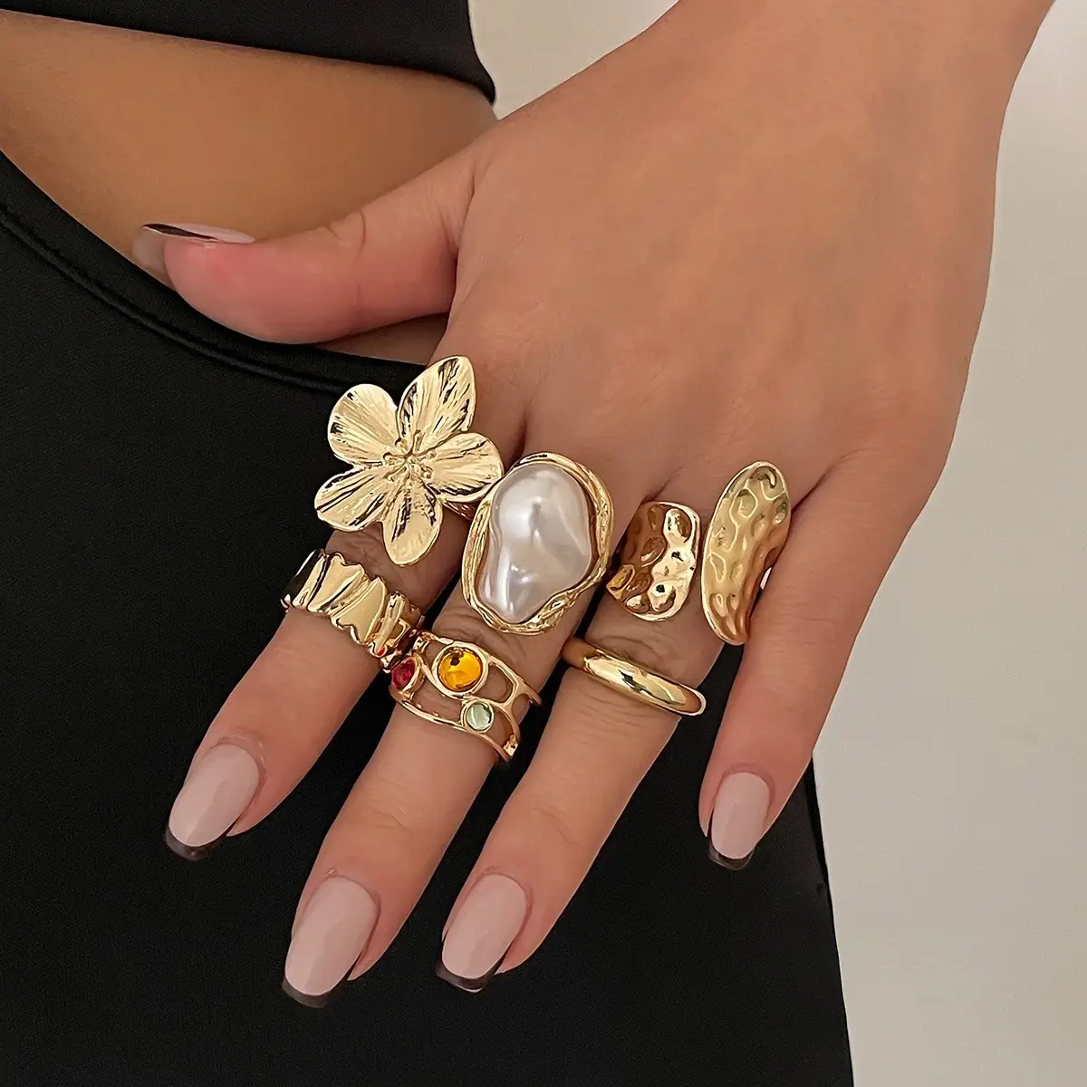 Gold Butterfly Flower Opening Rings Set for Women — feature 9