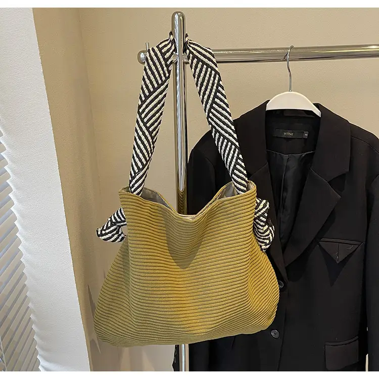 Women Pleated Shoulder Bag Yellow Striped 2025 — feature 16