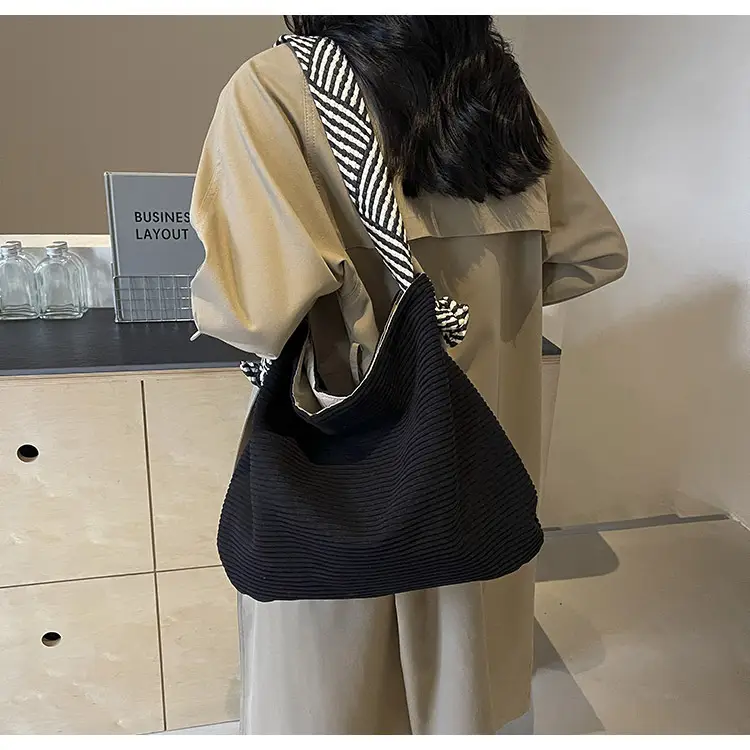 Women Pleated Shoulder Bag Yellow Striped 2025 — feature 30
