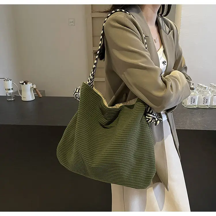 Women Pleated Shoulder Bag Yellow Striped 2025 — feature 32