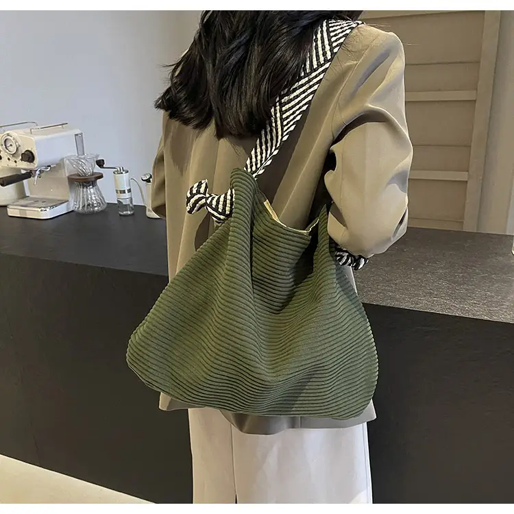 Women Pleated Shoulder Bag Yellow Striped 2025 — feature 33