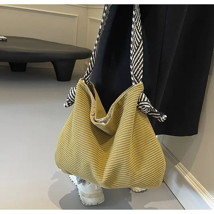 Women Pleated Shoulder Bag Yellow Striped 2025 — feature 35
