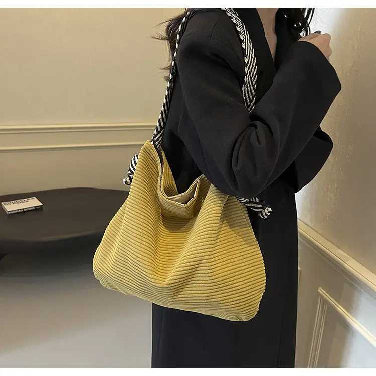 Women Pleated Shoulder Bag Yellow Striped 2025 — feature 36
