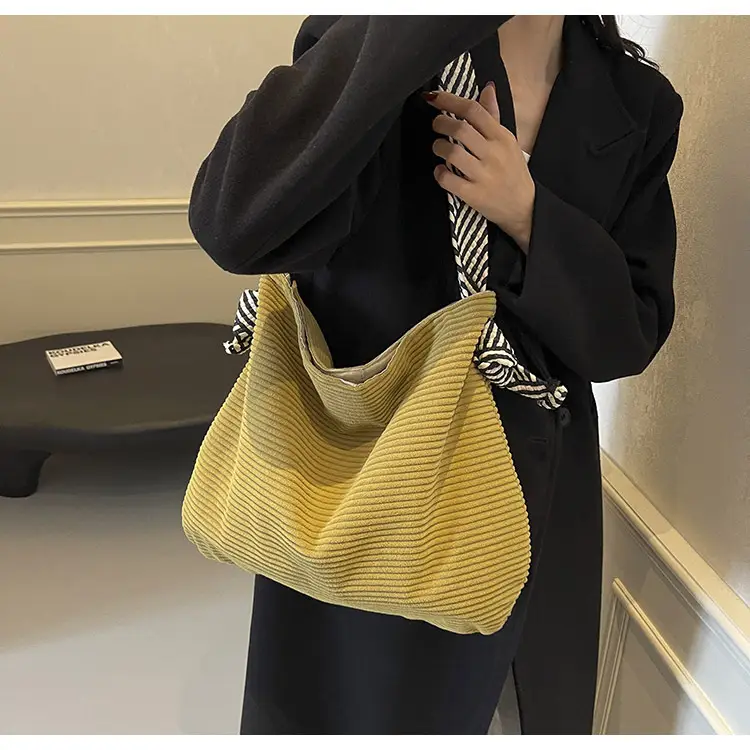 Women Pleated Shoulder Bag Yellow Striped 2025 — feature 38