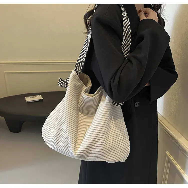 Women Pleated Shoulder Bag Yellow Striped 2025 — feature 39