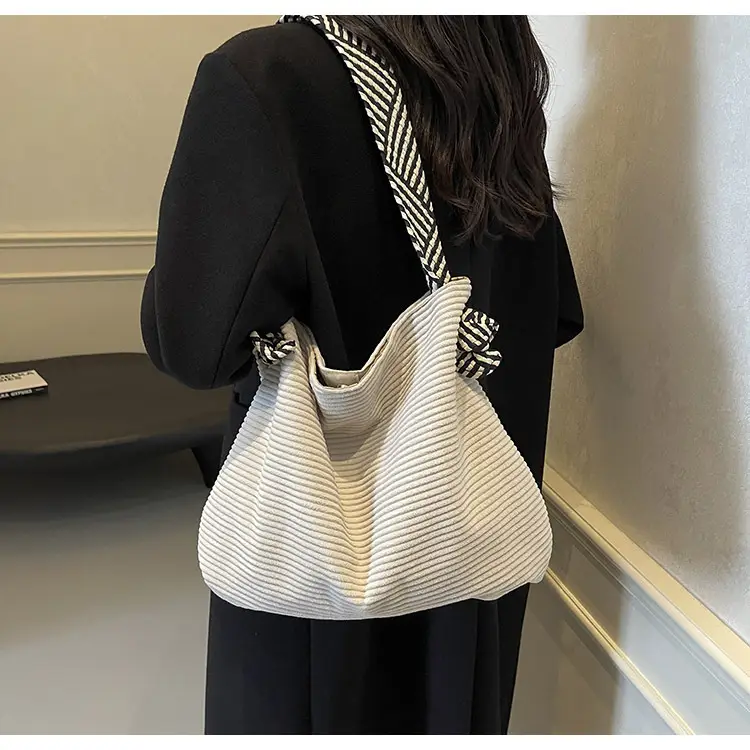 Women Pleated Shoulder Bag Yellow Striped 2025 — feature 41