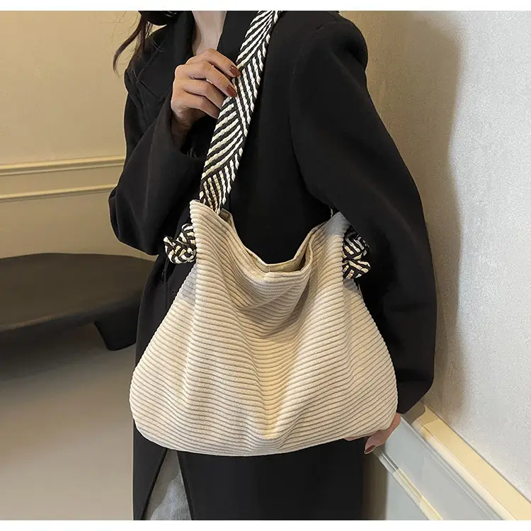 Women Pleated Shoulder Bag Yellow Striped 2025 — feature 42