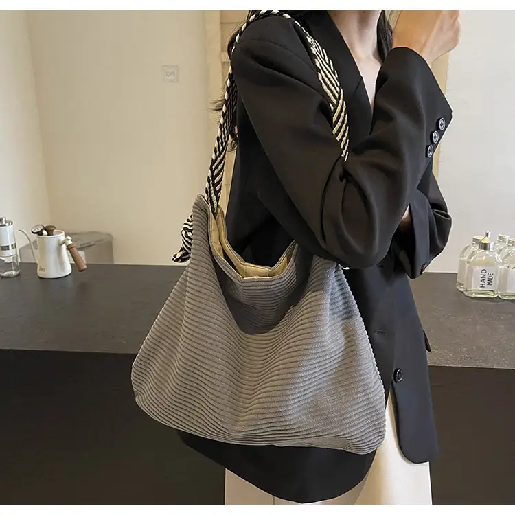 Women Pleated Shoulder Bag Yellow Striped 2025 — feature 43