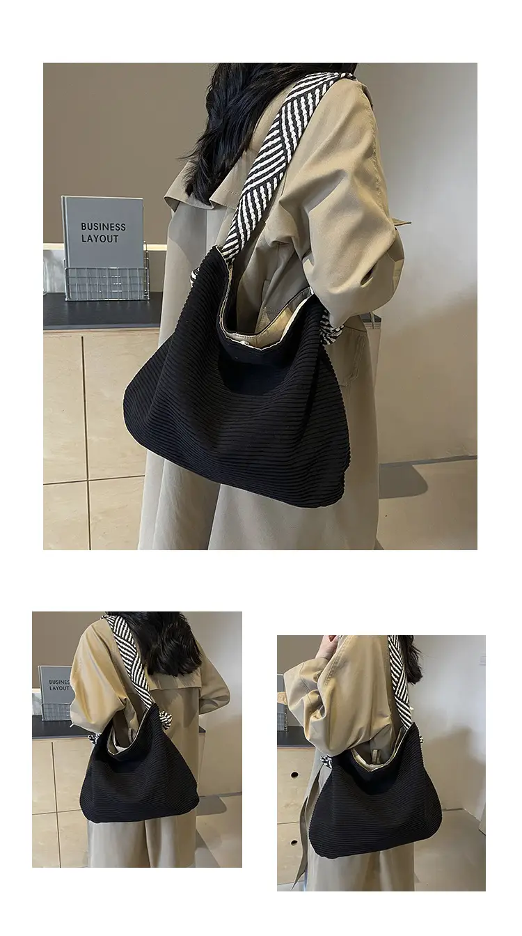 Women Pleated Shoulder Bag Yellow Striped 2025 — feature 9