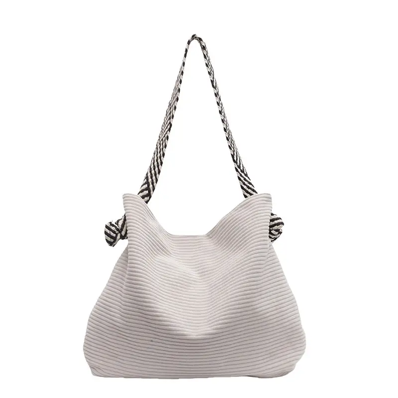 Women Pleated Shoulder Bag Yellow Striped 2025 - Image 2