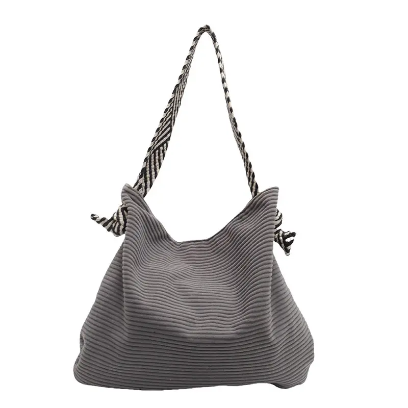 Women Pleated Shoulder Bag Yellow Striped 2025 - Image 3