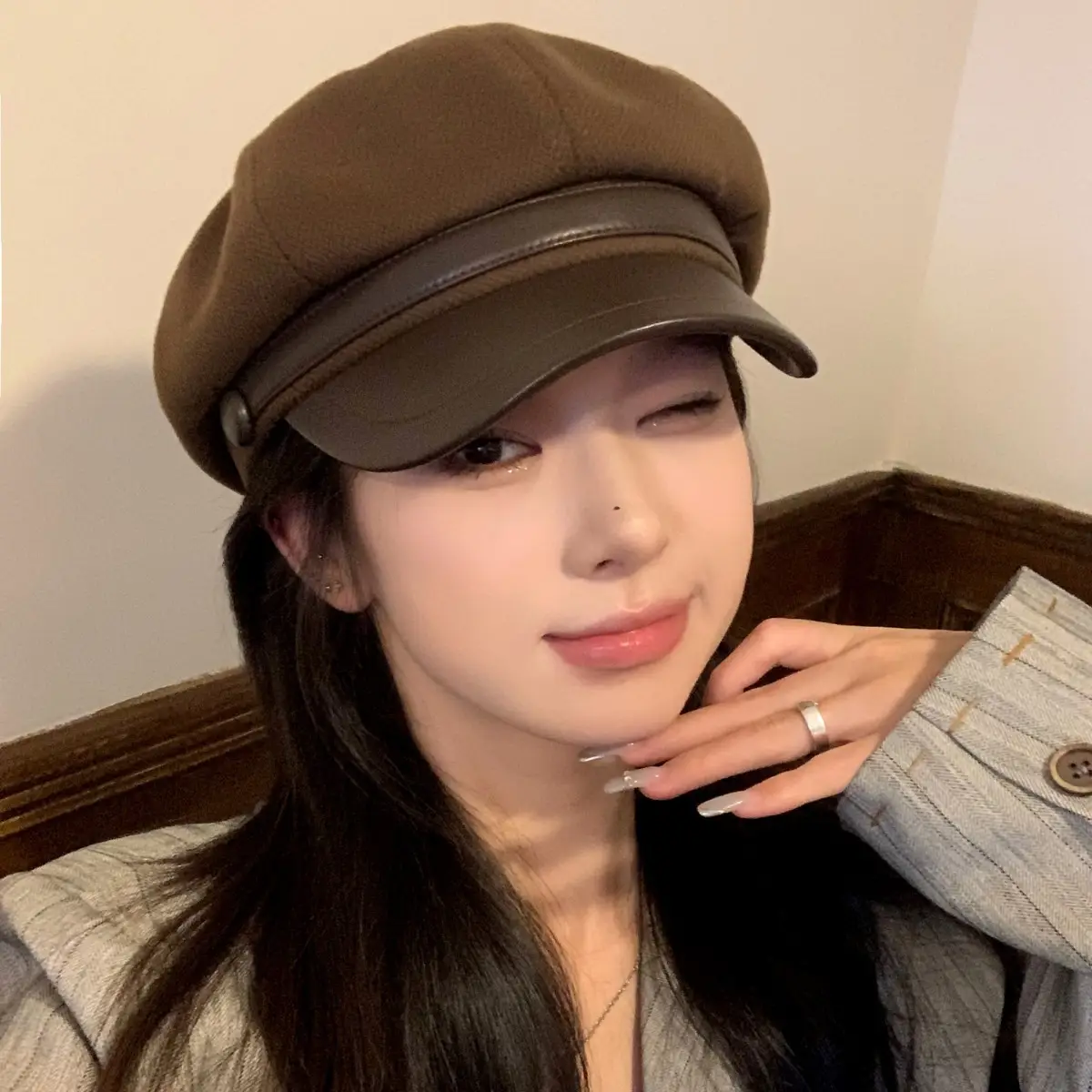 Women Wool Hat Black Octagonal Winter Face Slimming - Image 4