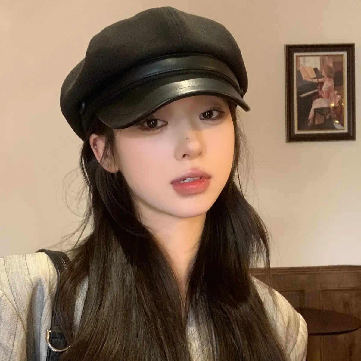 Women Wool Hat Black Octagonal Winter Face Slimming - Image 6