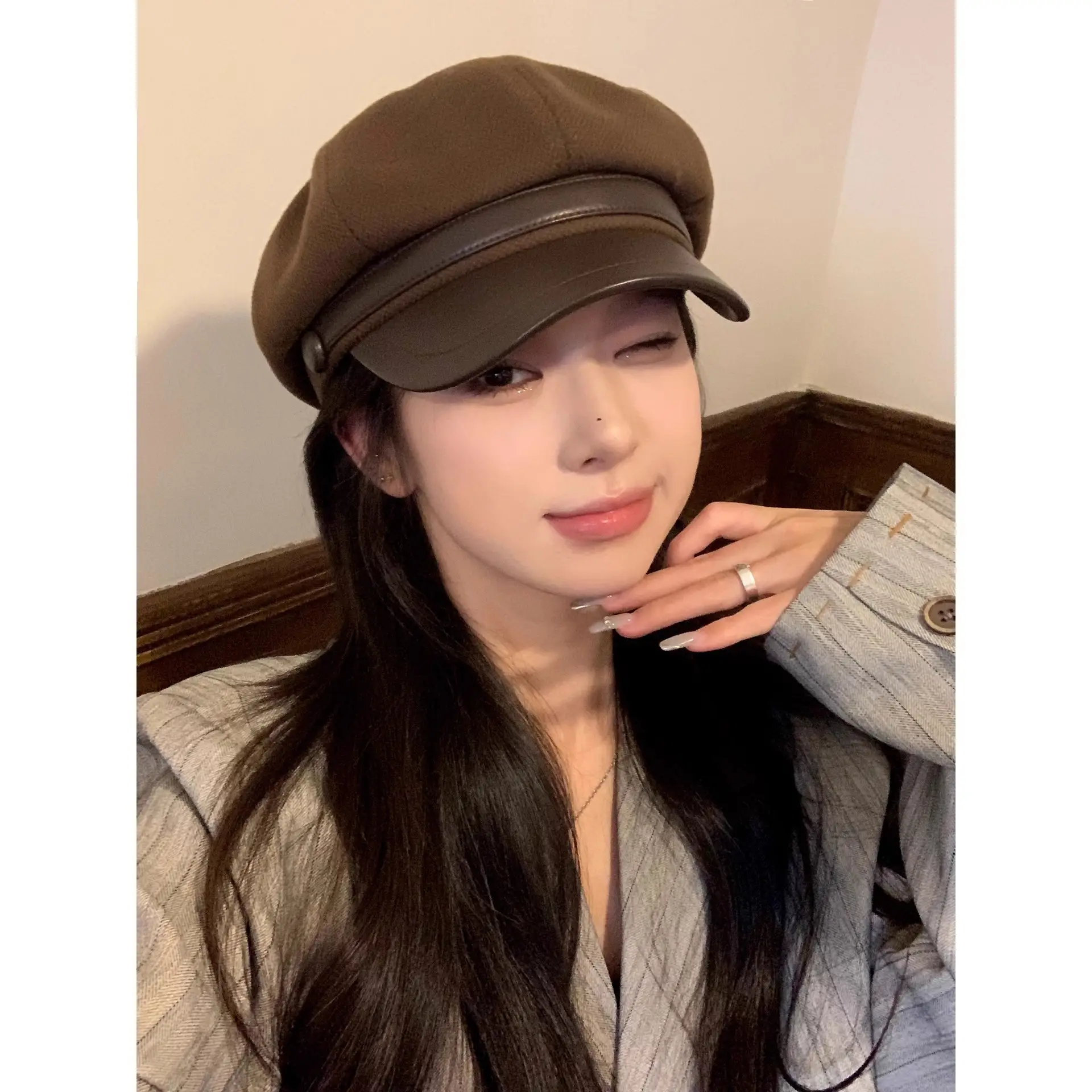 Women Wool Hat Black Octagonal Winter Face Slimming - Image 2