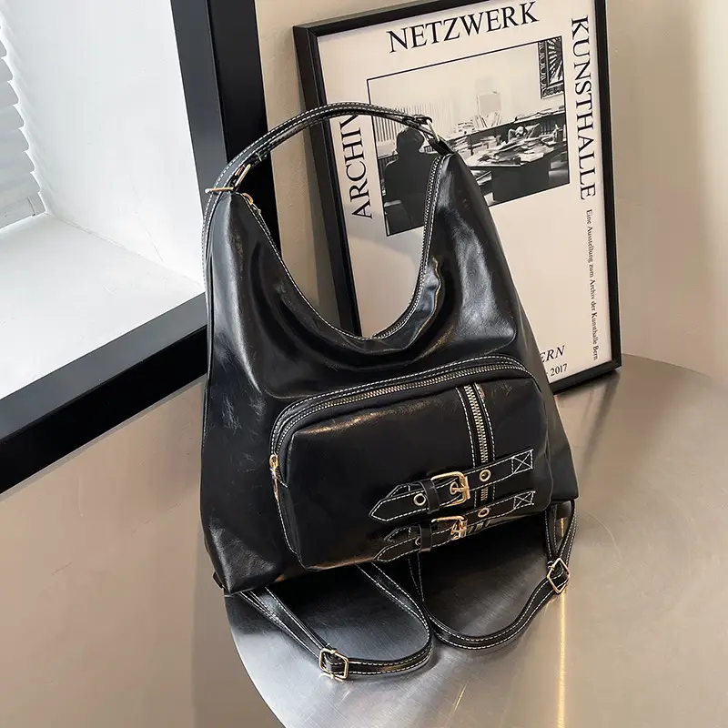 New Women's Black & Brown Shoulder Bags with Buckle Decor - Image 5