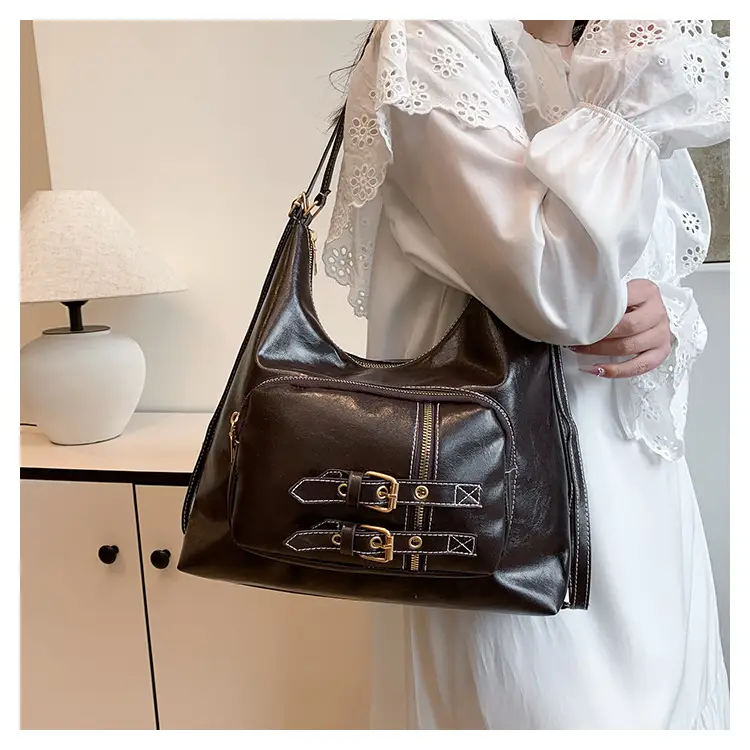 New Women's Black & Brown Shoulder Bags with Buckle Decor — feature 11