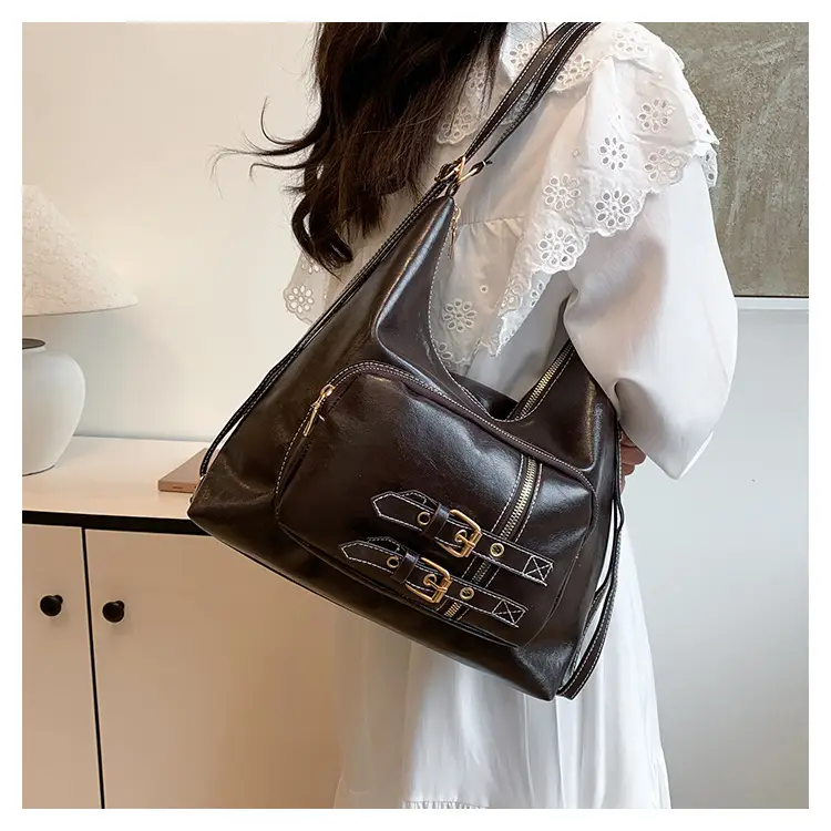 New Women's Black & Brown Shoulder Bags with Buckle Decor — feature 12
