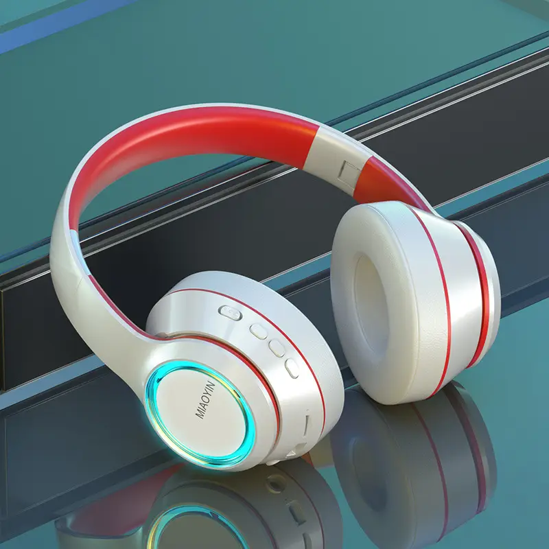 Wireless Bluetooth Headset Red White Gaming Subwoofer - Image 2