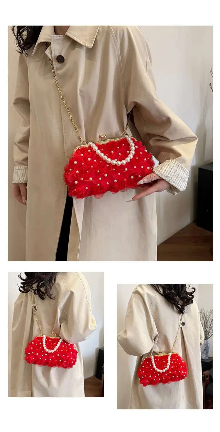Evening Bags 2025 Cross-Border New Fashion Flower Bridage Bag Chain Single Shoulder Crosbody Handbag for Women — feature 13
