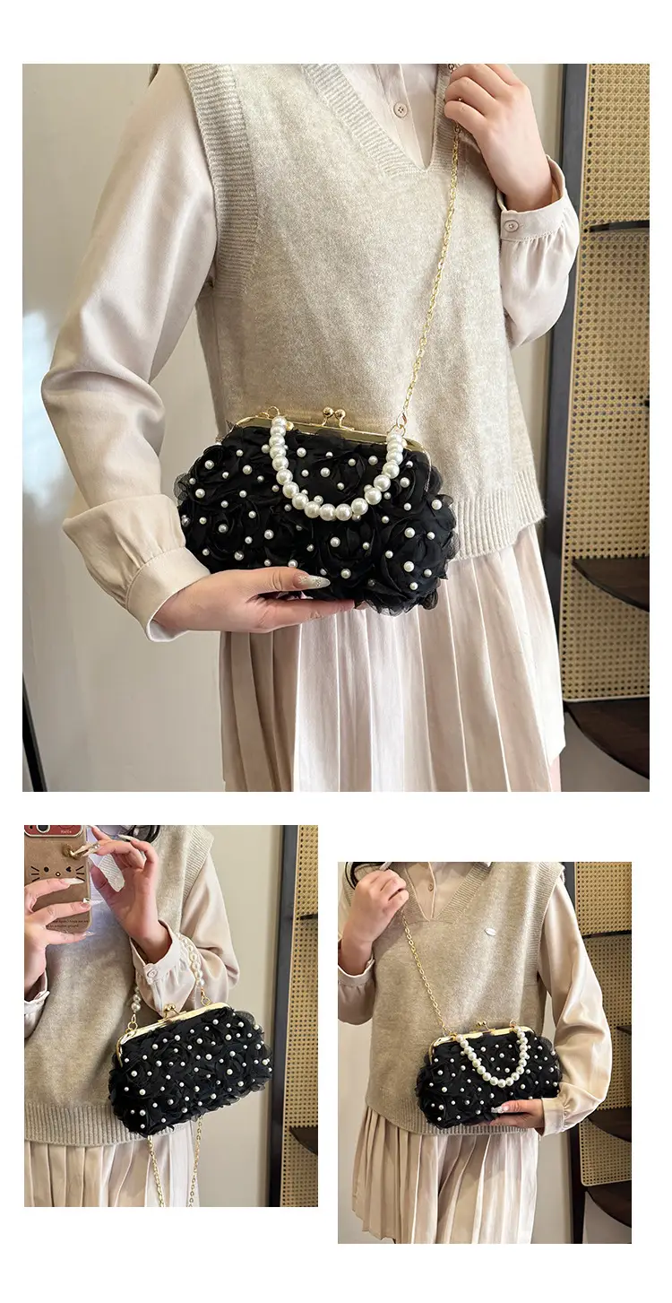 Evening Bags 2025 Cross-Border New Fashion Flower Bridage Bag Chain Single Shoulder Crosbody Handbag for Women — feature 14