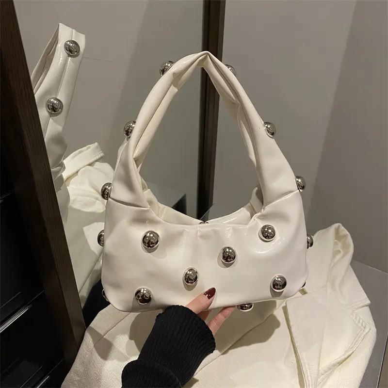 White Rivet Ball Handbag for Women
