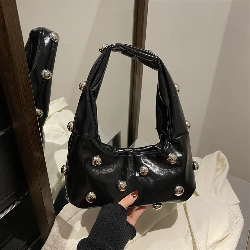 White Rivet Ball Handbag for Women