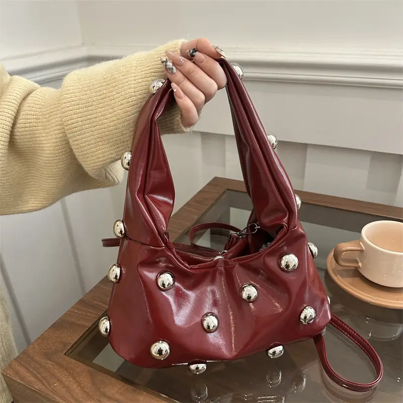 White Rivet Ball Handbag for Women
