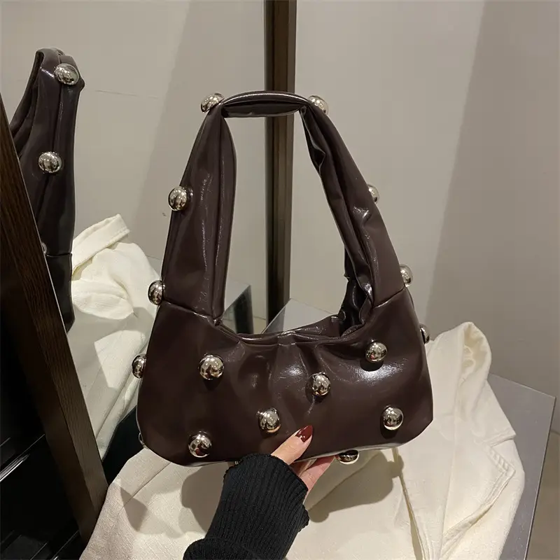 White Rivet Ball Handbag for Women