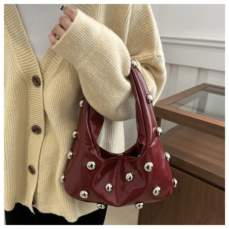 White Rivet Ball Handbag for Women — feature 11