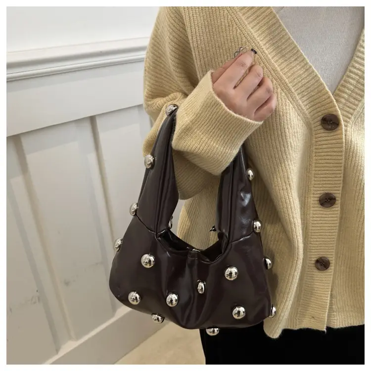 White Rivet Ball Handbag for Women — feature 15
