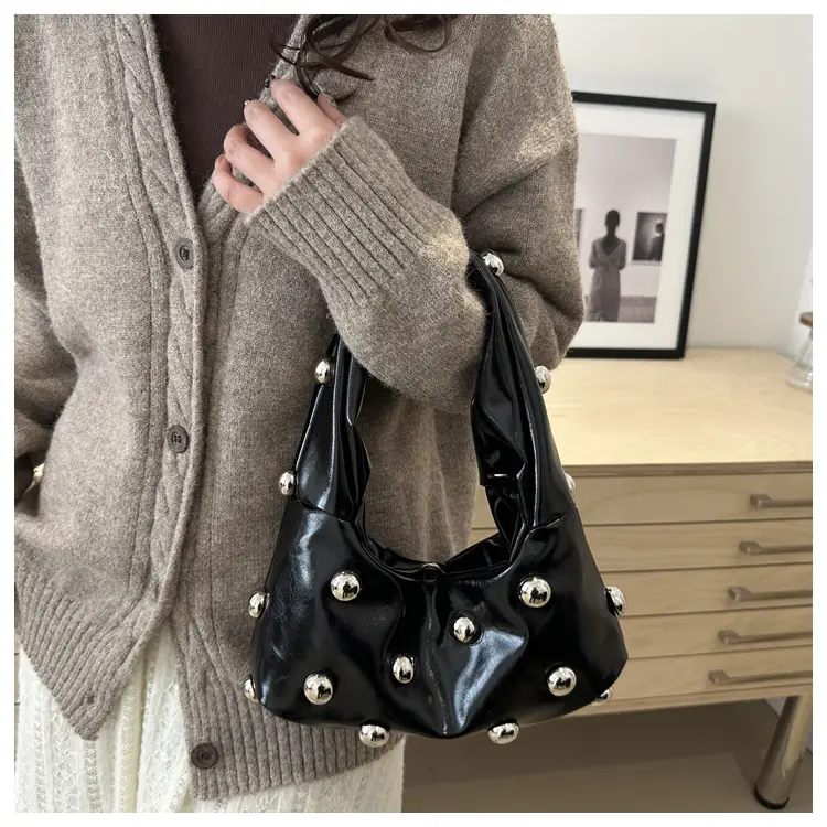 White Rivet Ball Handbag for Women — feature 17