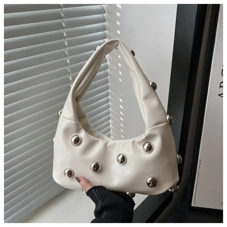 White Rivet Ball Handbag for Women — feature 20