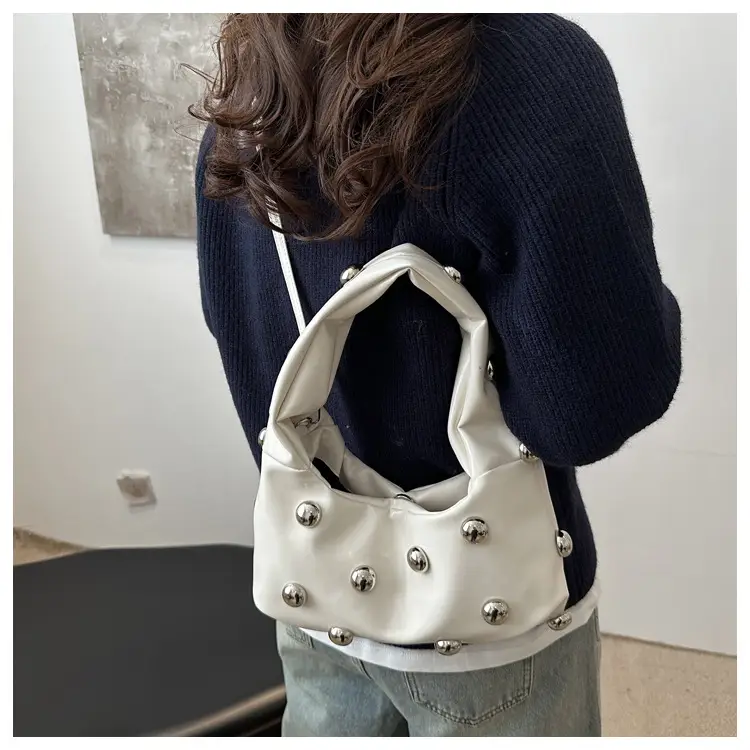 White Rivet Ball Handbag for Women — feature 7
