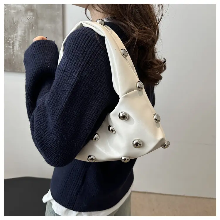 White Rivet Ball Handbag for Women — feature 8